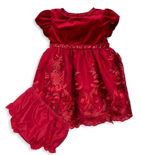 Sweetheart Rose Baby Girl's 2-Piece Velvet Embroidered Dress Set