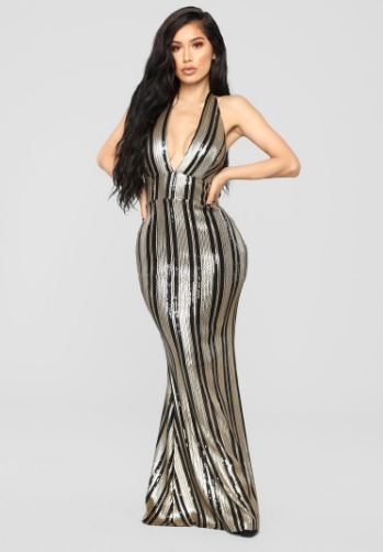 Stay In Your Line Maxi Dress - Black/Gold