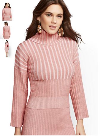 Pink Metallic Turtleneck Sweater 7th Avenue