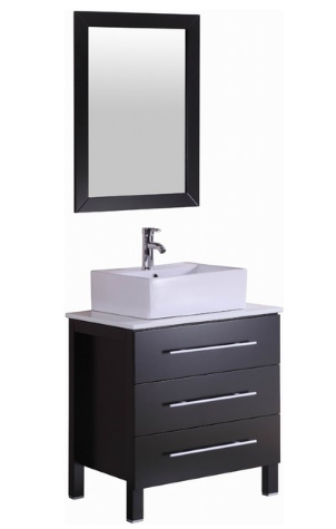28" Belvedere Modern Freestanding Espresso Bathroom Vanity w/ Vessel Sink