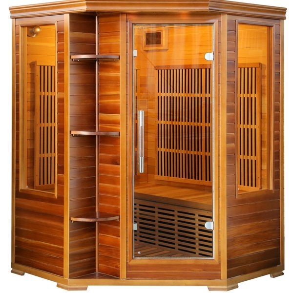 Heatwave SA7003 - Cedar Elite 3-Person Infrared Corner Sauna w/ 9 Carbon Heaters