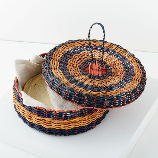 Striped Wrapped Rattan Tortilla Holder