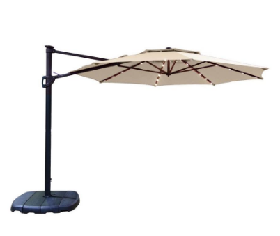 Simply Shade Tan Offset Pre-lit 11-ft Auto-tilt Octagon Patio Umbrella With Black Aluminum Frame And Base