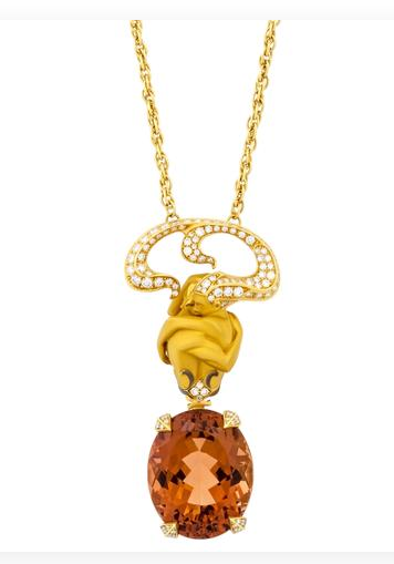 Magerit Versalles Couple Special Gold Diamond Orange Tourmaline Pendant Necklace