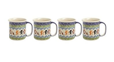 Floral Cats Handmade Can Mugs, Set Of 4