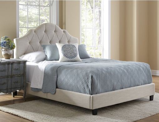 PRI All In One Fully Upholstered Tuft Saddle Queen Bed In Cream