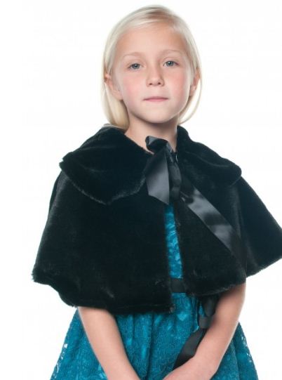 Black Faux Fur Cape With Satin Bow 2-8 Years