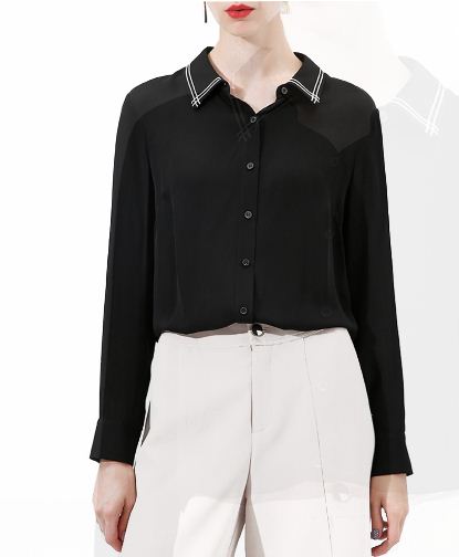 100% Heavy Weight Silk Long Sleeve Embroidery Collar Blouse Shirt