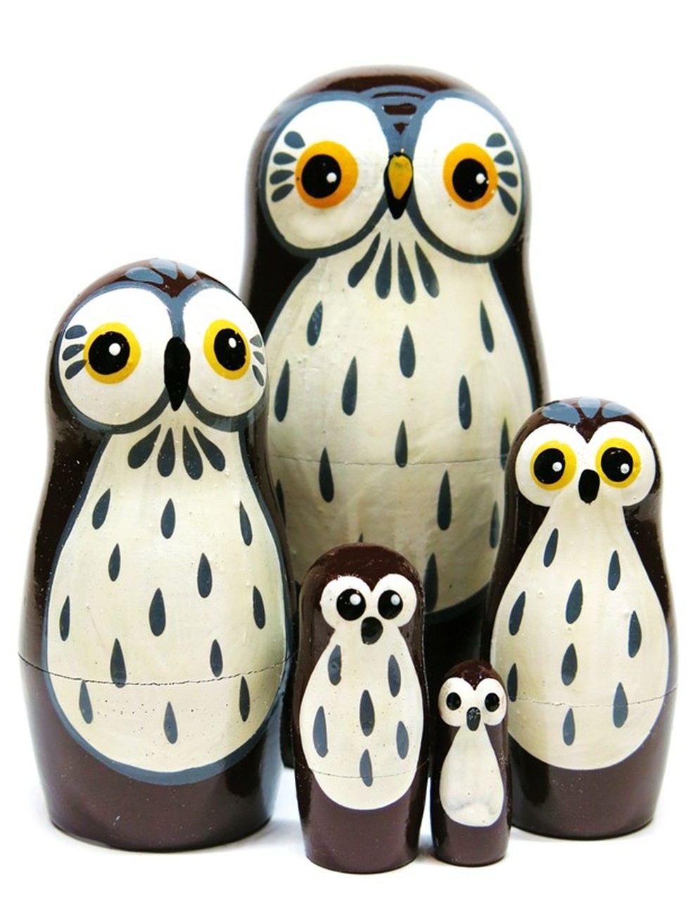 Barn Owls 5-Piece Brown Russian Nesting Doll Babushka Set