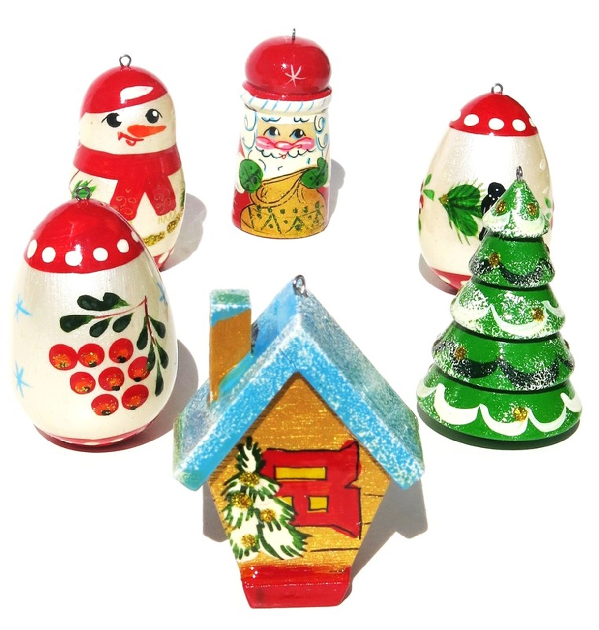 Cabin Russian Christmas Wooden Ornament Set (Pack Of 6)