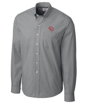 Men's Cutter & Buck Charcoal Oklahoma Sooners Vault Epic Easy Care Gingham Long Sleeve Shirt