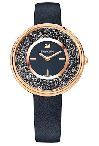 Crystalline Pure Watch, Leather Strap, Black, Rose-Gold Tone Pvd