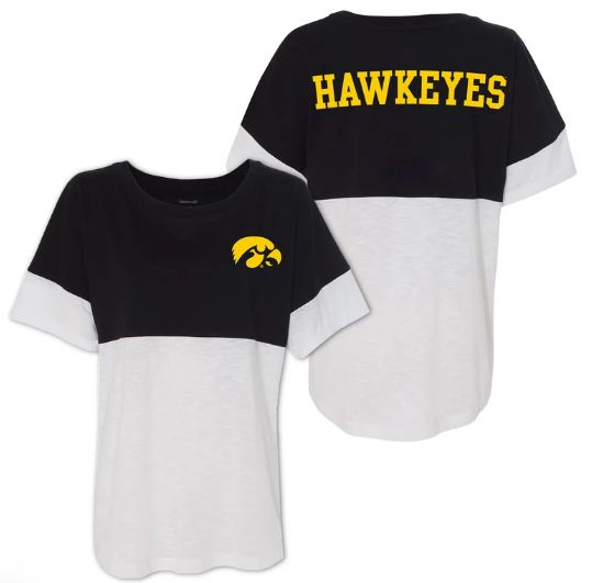 University Of Iowas Hawkeye Logo Left Chest Boxercraft Short Sleeve Pom Jersey - Black/White