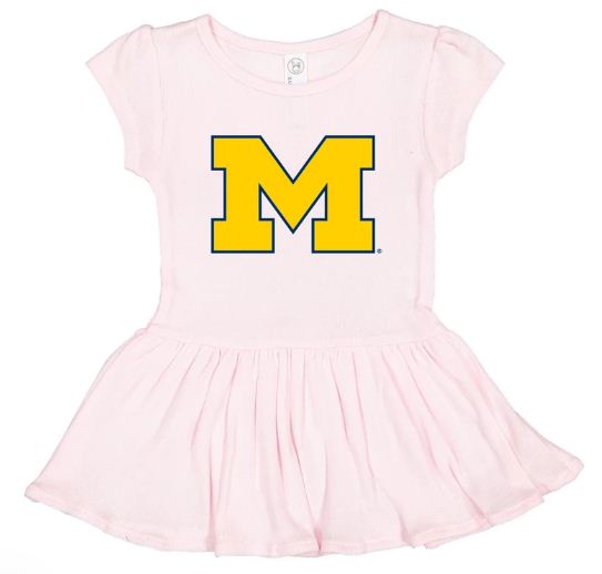 Outline Primary Logo University Of Michigan Rabbit Skins Infant Baby Rib Dress - Ballerina