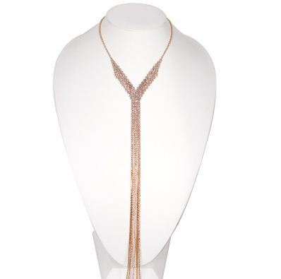 Gold Crystal Tassel Long Necklace