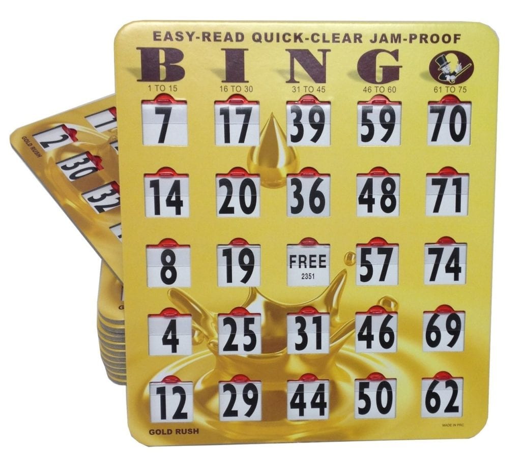 50 Pack EZ-Read Quick-Clear Jam-Proof Large Print Gold Bingo Slide Cards