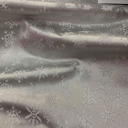 Silver White Metallic Christmas Snow Flakes Brocade Fabric