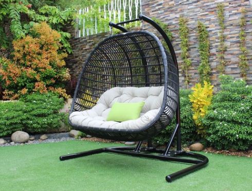 San Juan Outdoor Black & Beige Hanging Chair